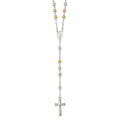 Sterling Silver Polished Rosary Tri-color Beads Necklace