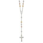 Sterling Silver Polished Rosary Tri-color Beads Necklace
