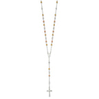 Sterling Silver Tri-color Polished Textured Bead Rosary 26 inch Necklace