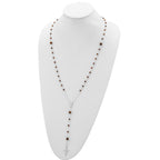 Sterling Silver Polished Tiger Eye Bead Rosary 33 inch Necklace