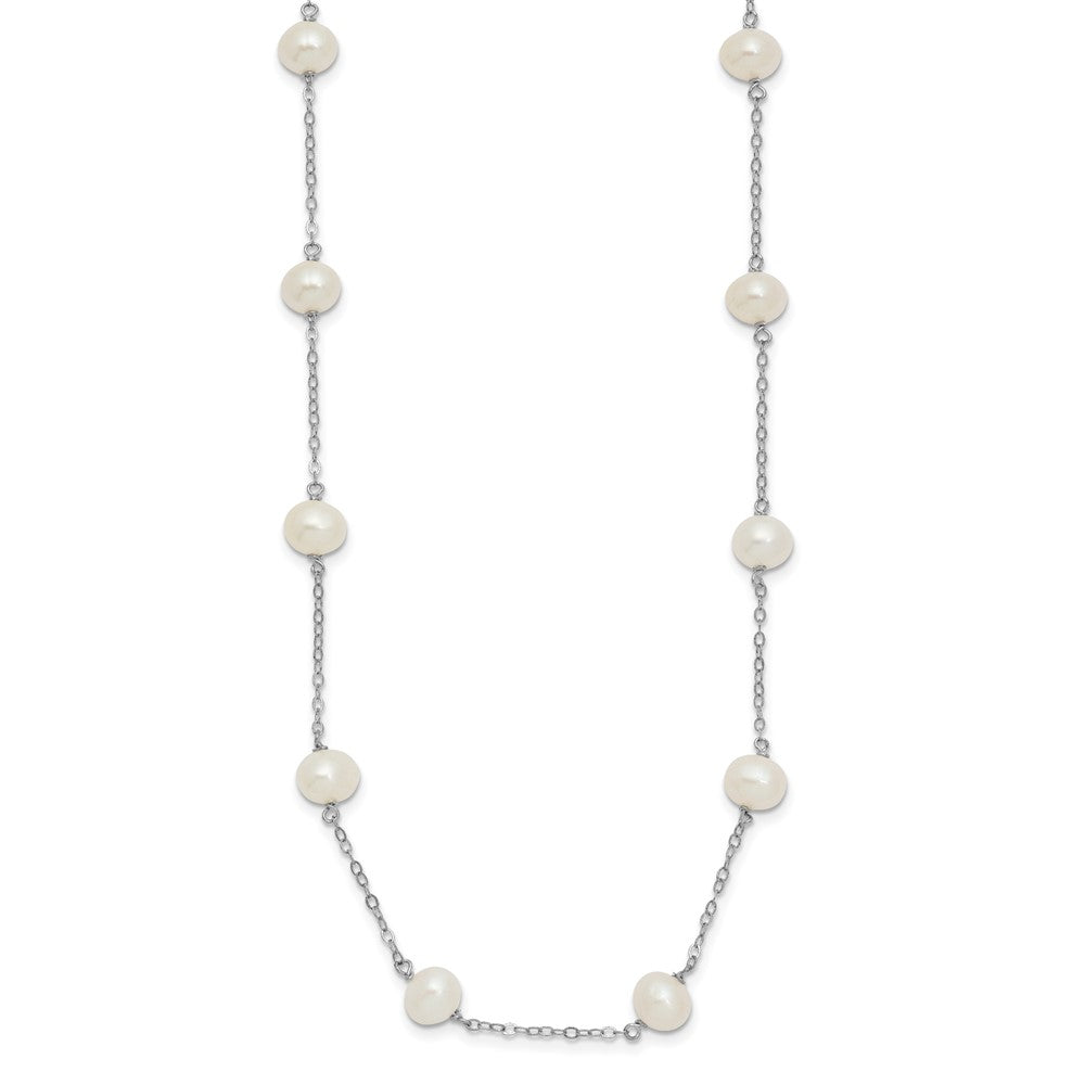 Sterling Silver Rhodium-plated 6-7mm White Near-Round Freshwater Cultured Pearl 12-Station Necklace
