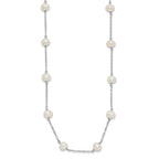 Sterling Silver Rhodium-plated 6-7mm White Near-Round Freshwater Cultured Pearl 12-Station Necklace