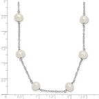 Sterling Silver Rhodium-plated 6-7mm White Near-Round Freshwater Cultured Pearl 12-Station Necklace