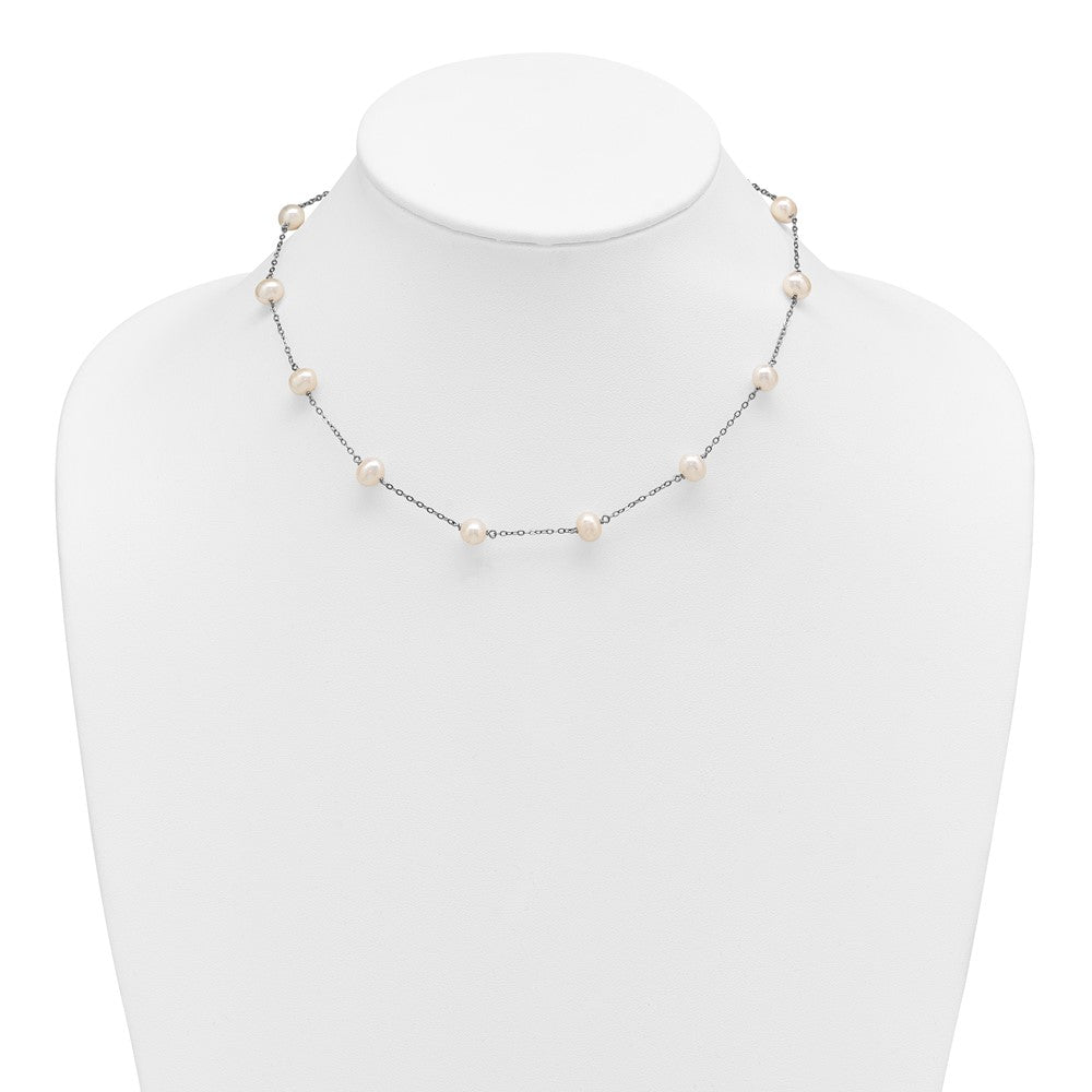 Sterling Silver Rhodium-plated 6-7mm White Near-Round Freshwater Cultured Pearl 12-Station Necklace