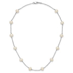 Sterling Silver Rhodium-plated 6-7mm White Near-Round Freshwater Cultured Pearl 12-Station Necklace