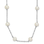 Sterling Silver Rhodium-plated 6-7mm White Near-Round Freshwater Cultured Pearl 12-Station Necklace