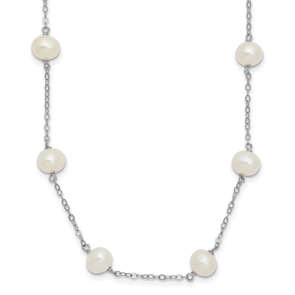 Sterling Silver Rhodium-plated 6-7mm White Near-Round Freshwater Cultured Pearl 12-Station Necklace