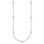 Sterling Silver Rhodium-plated 5-6mm White Near-Round Freshwater Cultured Pearl 8-Station Necklace