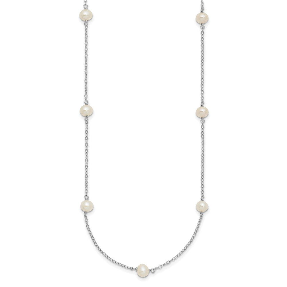 Sterling Silver Rhodium-plated 5-6mm White Near-Round Freshwater Cultured Pearl 8-Station Necklace