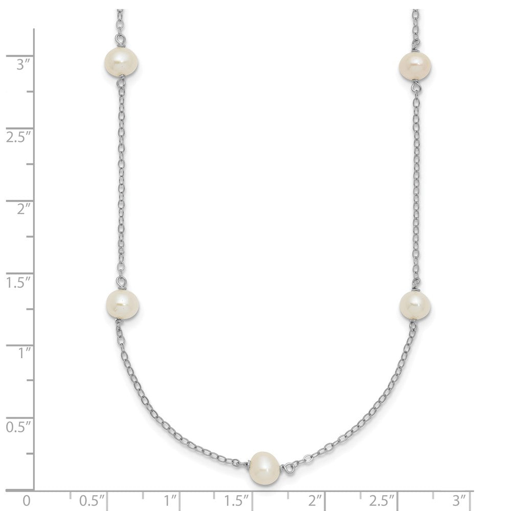 Sterling Silver Rhodium-plated 5-6mm White Near-Round Freshwater Cultured Pearl 8-Station Necklace
