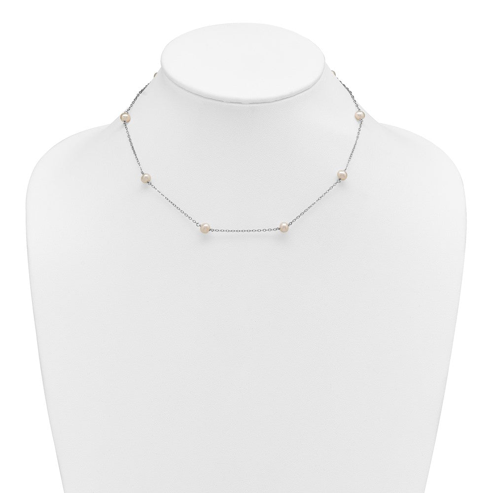 Sterling Silver Rhodium-plated 5-6mm White Near-Round Freshwater Cultured Pearl 8-Station Necklace