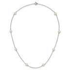 Sterling Silver Rhodium-plated 5-6mm White Near-Round Freshwater Cultured Pearl 8-Station Necklace