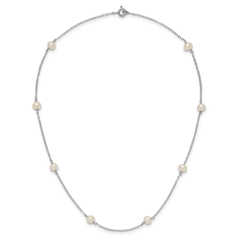 Sterling Silver Rhodium-plated 5-6mm White Near-Round Freshwater Cultured Pearl 8-Station Necklace