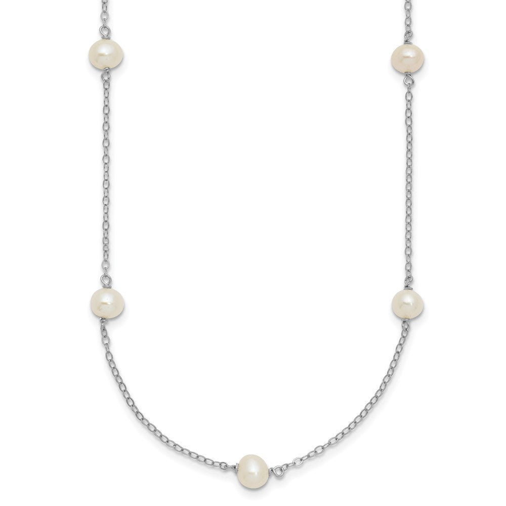 Sterling Silver Rhodium-plated 5-6mm White Near-Round Freshwater Cultured Pearl 8-Station Necklace