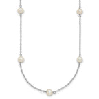Sterling Silver Rhodium-plated 5-6mm White Near-Round Freshwater Cultured Pearl 8-Station Necklace
