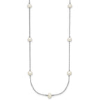 Sterling Silver Rhodium-plated 4-5mm White Near-Round Freshwater Cultured Pearl 9-Station 18 inch Necklace