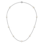 Sterling Silver Rhodium-plated 4-5mm White Near-Round Freshwater Cultured Pearl 9-Station 18 inch Necklace