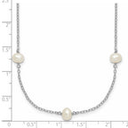 Sterling Silver Rhodium-plated 4-5mm White Near-Round Freshwater Cultured Pearl 9-Station 18 inch Necklace