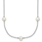 Sterling Silver Rhodium-plated 4-5mm White Near-Round Freshwater Cultured Pearl 9-Station 18 inch Necklace