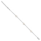 Sterling Silver Rhodium-plated 5-6mm White Freshwater Cultured Pearl 3-Stations 5.5 inch with 1 inch Extension Bracelet