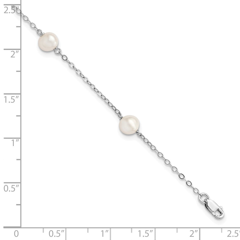 Sterling Silver Rhodium-plated 5-6mm White Freshwater Cultured Pearl 3-Stations 7.5 inch Bracelet