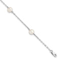 Sterling Silver Rhodium-plated 5-6mm White Freshwater Cultured Pearl 3-Stations 5.5 inch with 1 inch Extension Bracelet