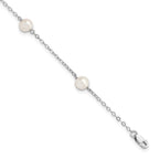 Sterling Silver Rhodium-plated 5-6mm White Freshwater Cultured Pearl 3-Stations 5.5 inch with 1 inch Extension Bracelet