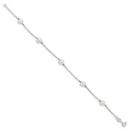 Sterling Silver Rhodium-plated 5-6mm White Round Freshwater Cultured Pearl 5-Station 7 inch Bracelet
