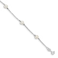 Sterling Silver Rhodium-plated 5-6mm White Round Freshwater Cultured Pearl 5-Station 7 inch Bracelet