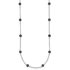 Sterling Silver Rhodium-plated 4-5mm Black Semi-Round Freshwater Cultured Pearl 8-Station Necklace