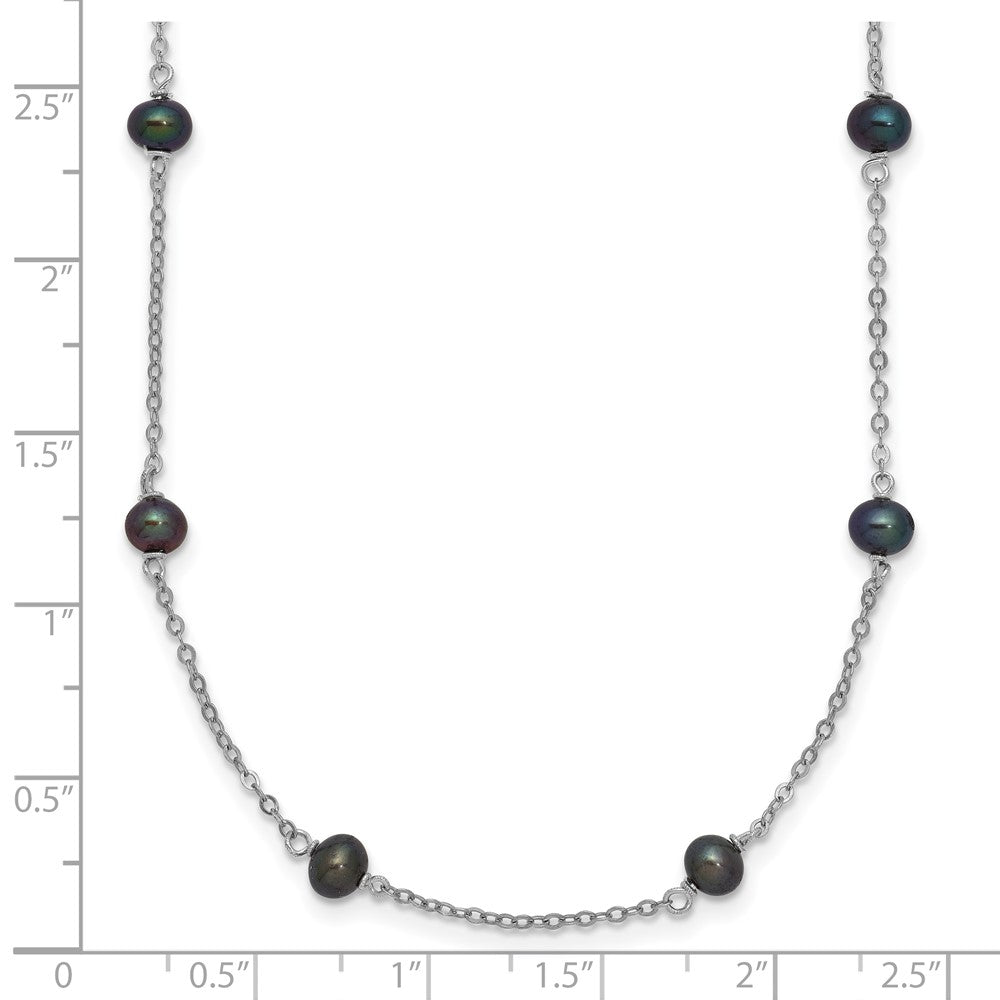 Sterling Silver Rhodium-plated 4-5mm Black Semi-Round Freshwater Cultured Pearl 8-Station Necklace