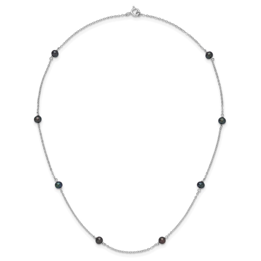 Sterling Silver Rhodium-plated 4-5mm Black Semi-Round Freshwater Cultured Pearl 8-Station Necklace