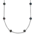 Sterling Silver Rhodium-plated 4-5mm Black Semi-Round Freshwater Cultured Pearl 8-Station Necklace