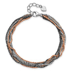 Sterling Silver Ruthenium & Pink-Plated Multistrand w/ ext Bracelet