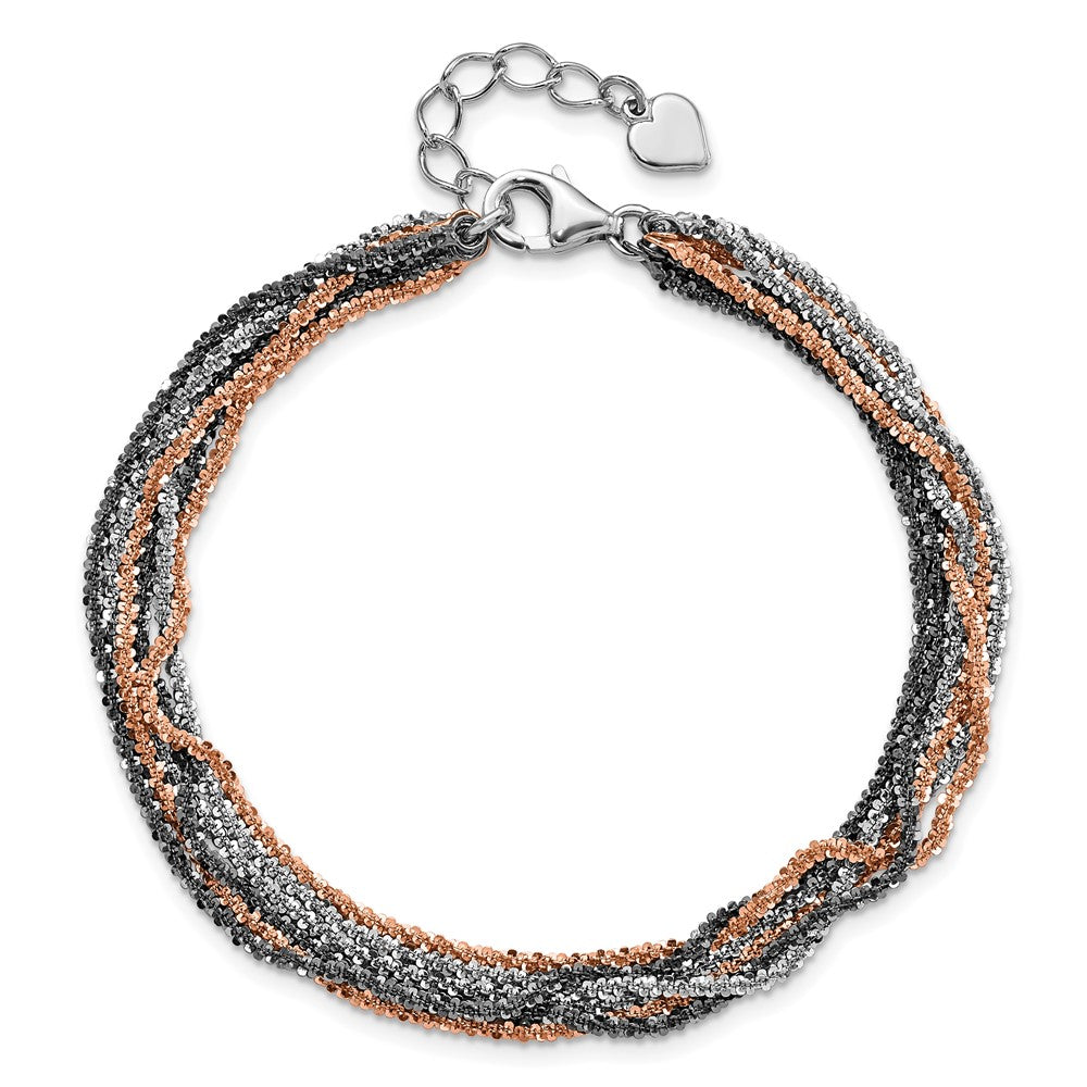 Sterling Silver Ruthenium & Pink-Plated Multistrand w/ ext Bracelet