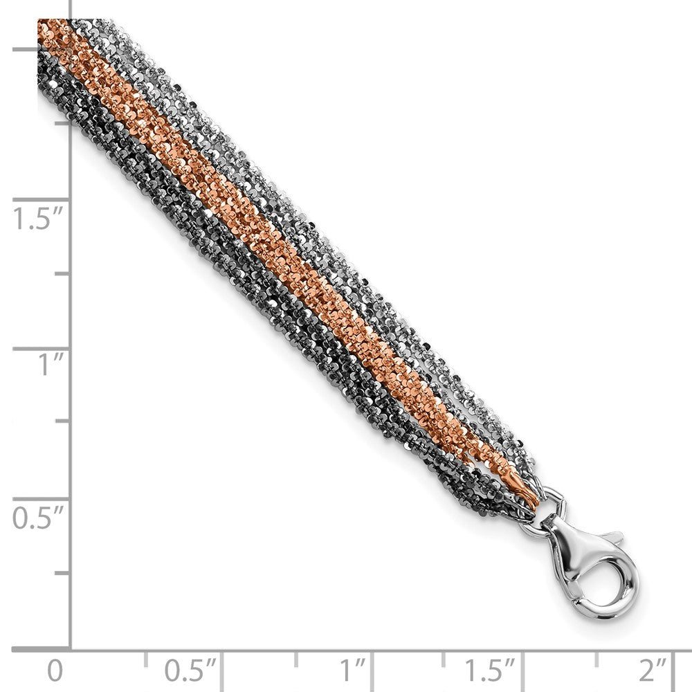 Sterling Silver Ruthenium & Pink-Plated Multistrand w/ ext Bracelet