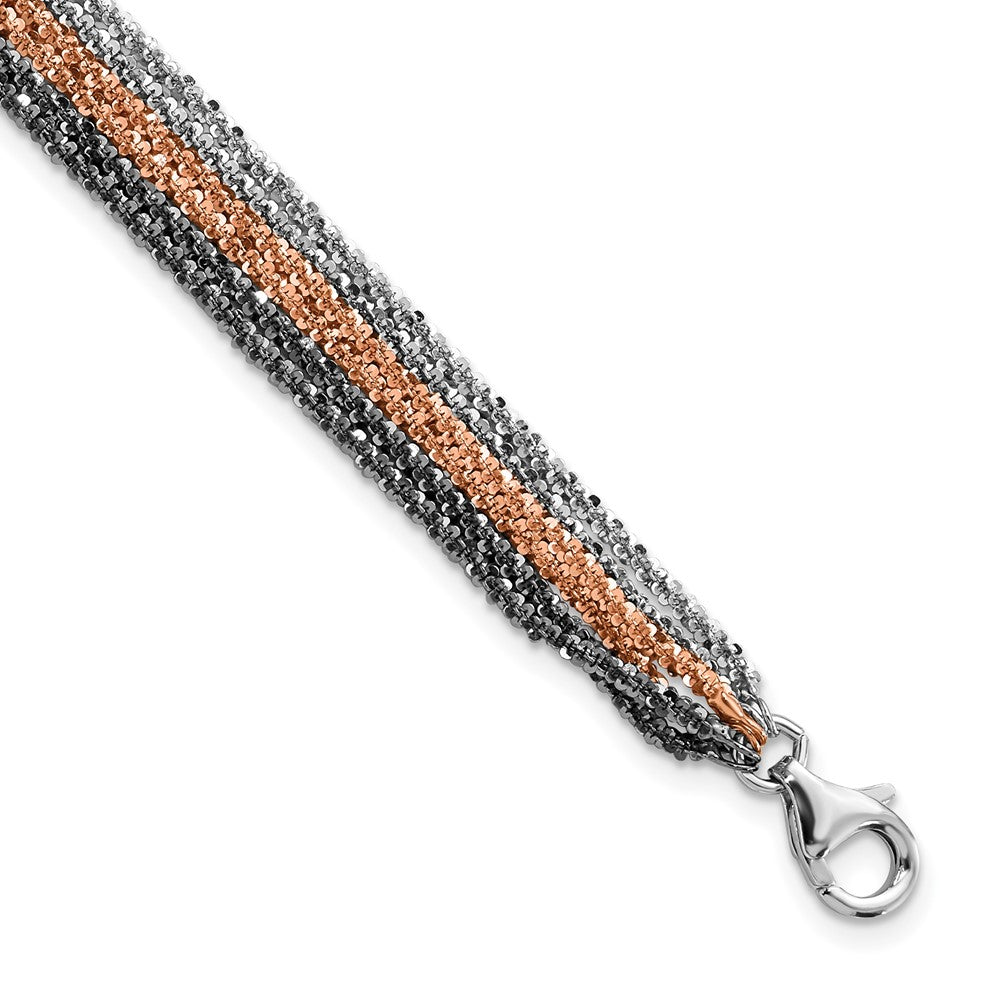 Sterling Silver Ruthenium & Pink-Plated Multistrand w/ ext Bracelet