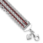 Sterling Silver Rhodium & Red-Plated Multi-Strand Chain Bracelet