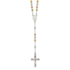 Sterling Silver Polished White Rose and Yellow Bead Rosary 18 inch Necklace