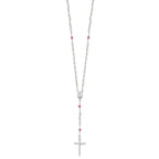 Sterling Silver Polished Crystal Rose Quartz Rosary Necklace