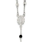 Sterling Silver Polished and Black Crystal Bead Rosary 23.5 inch Necklace