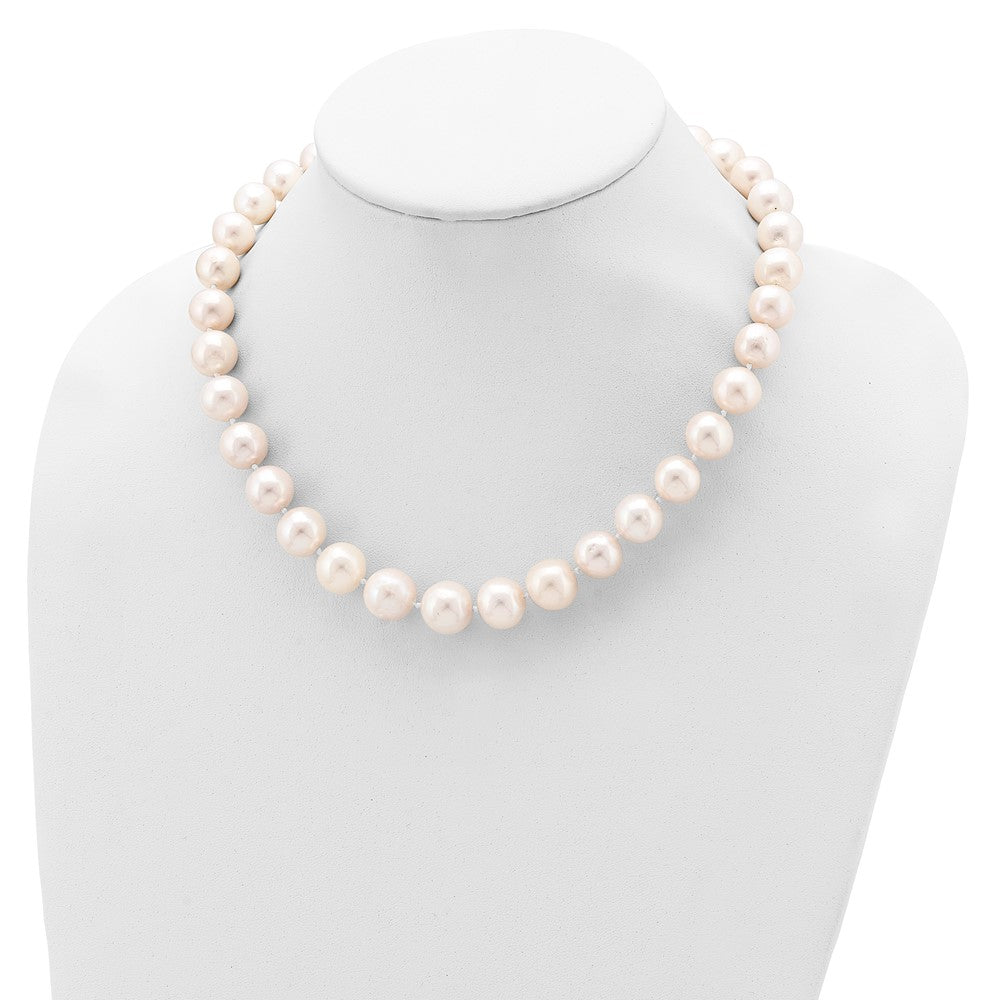 Sterling Silver Rhodium-plated 11-12mm White Near-Round Freshwater Cultured Pearl Necklace
