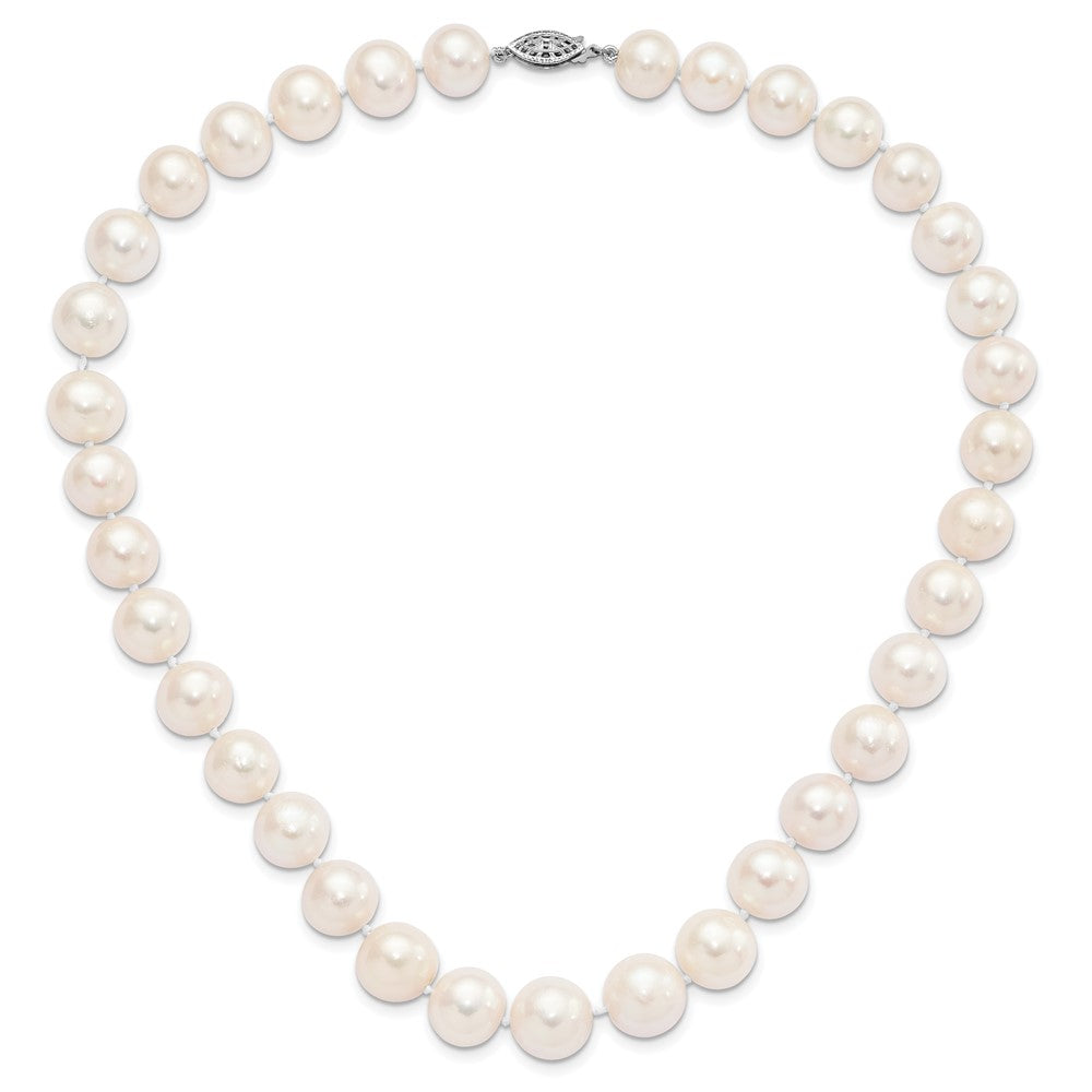 Sterling Silver Rhodium-plated 11-12mm White Near-Round Freshwater Cultured Pearl Necklace