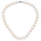 Sterling Silver Rhodium-plated 11-12mm White Near-Round Freshwater Cultured Pearl Necklace