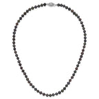 Sterling Silver Rhodium-plated 4-5mm Black Near-Round Freshwater Cultured Pearl Necklace