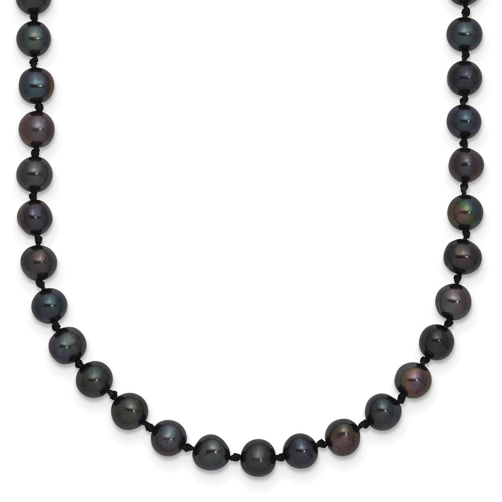 Sterling Silver Rhodium-plated 4-5mm Black Near-Round Freshwater Cultured Pearl Necklace