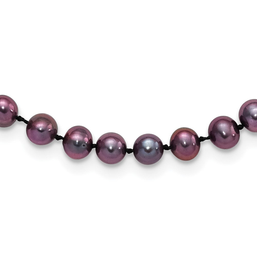 Sterling Silver Rhodium-plated 5-6mm Black Near-Round Freshwater Cultured Pearl Necklace