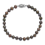 Sterling Silver Rhodium-plated 5-6mm Black Near-Round Freshwater Cultured Pearl 7.25 inch Bracelet