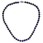 Sterling Silver Rhodium-plated 6-7mm Black Near-Round Freshwater Cultured Pearl Necklace