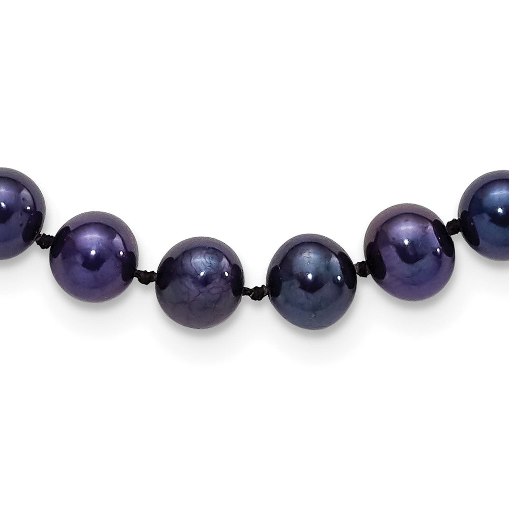 Sterling Silver Rhodium-plated 6-7mm Black Near-Round Freshwater Cultured Pearl Necklace